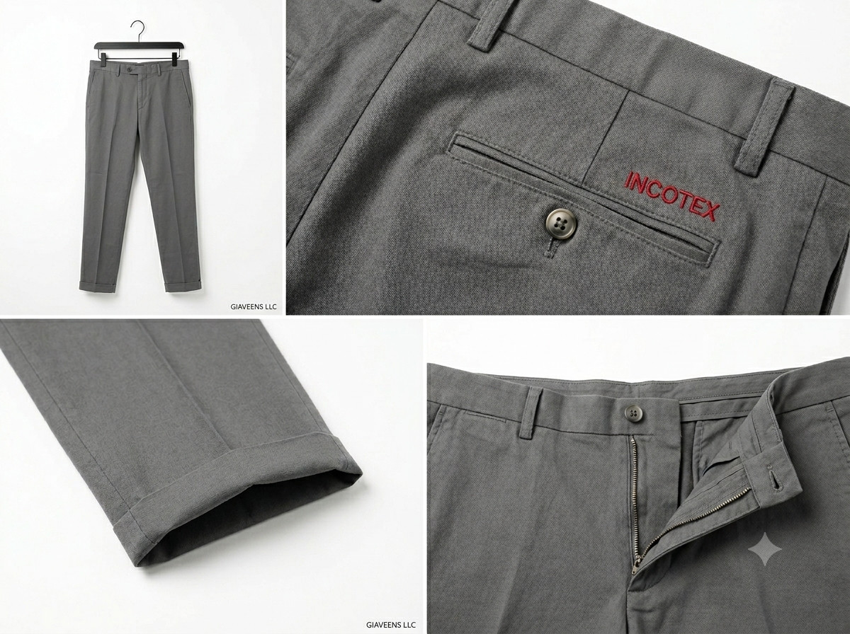 INCOTEX Solid Gray Dress Pants Stretch Cotton Slim Fit Flat Front Chino 34 EU 50 INCOTEX Solid Gray Dress Pants Stretch Cotton Slim Fit Flat Front Chino 34 EU 50