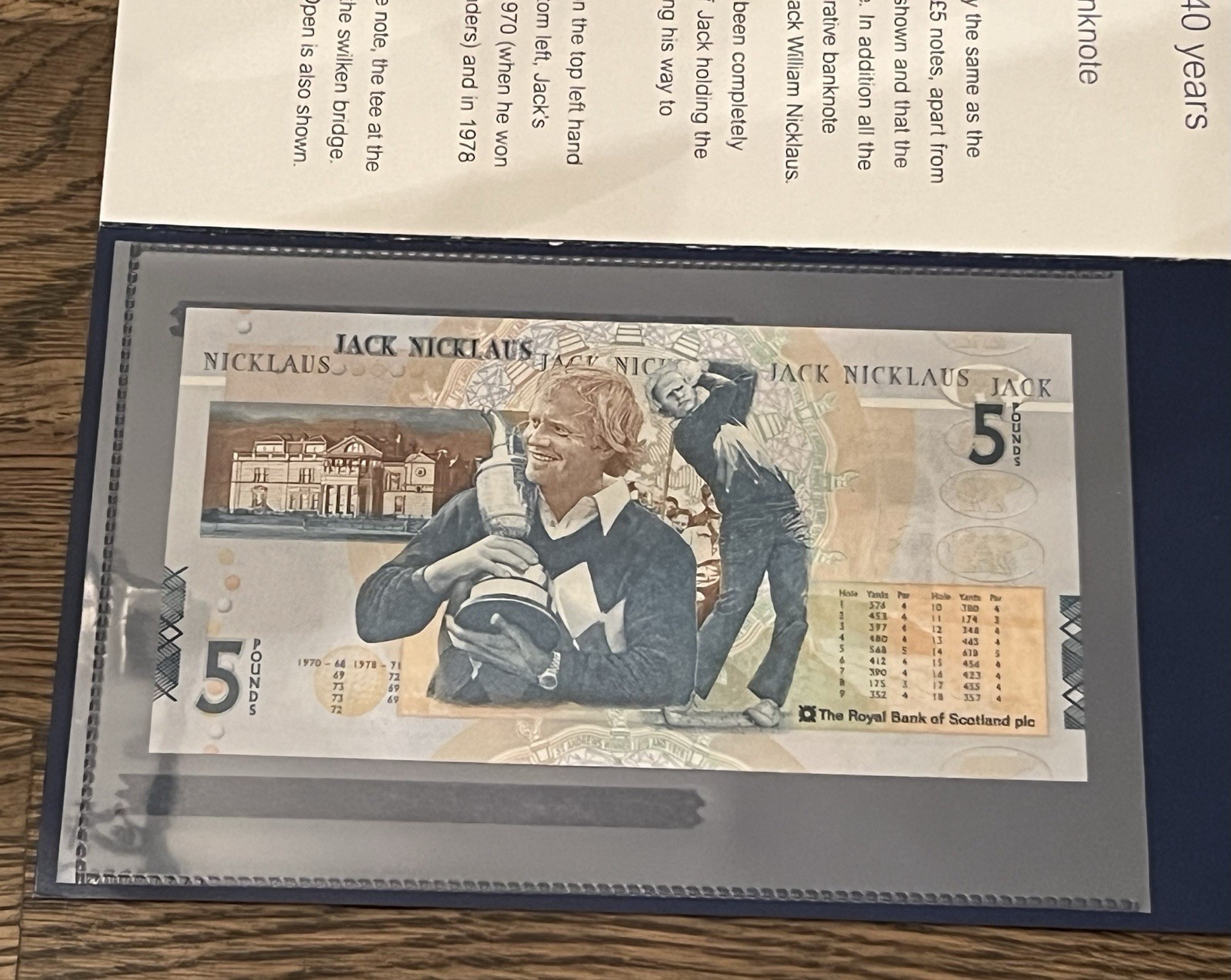 Royal Bank of Scotland Jack Nicklaus 5 Pound Commemorative Banknote in Folder