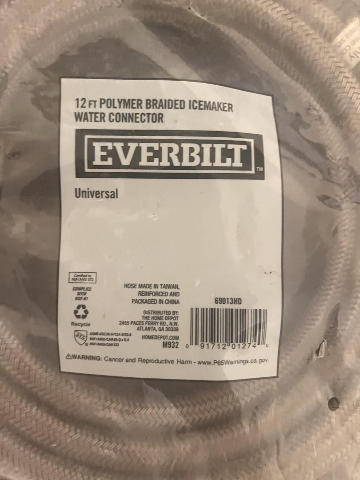 Everbilt 12 inch Upgraded Polymer Braided Water Line Brand New Open Box