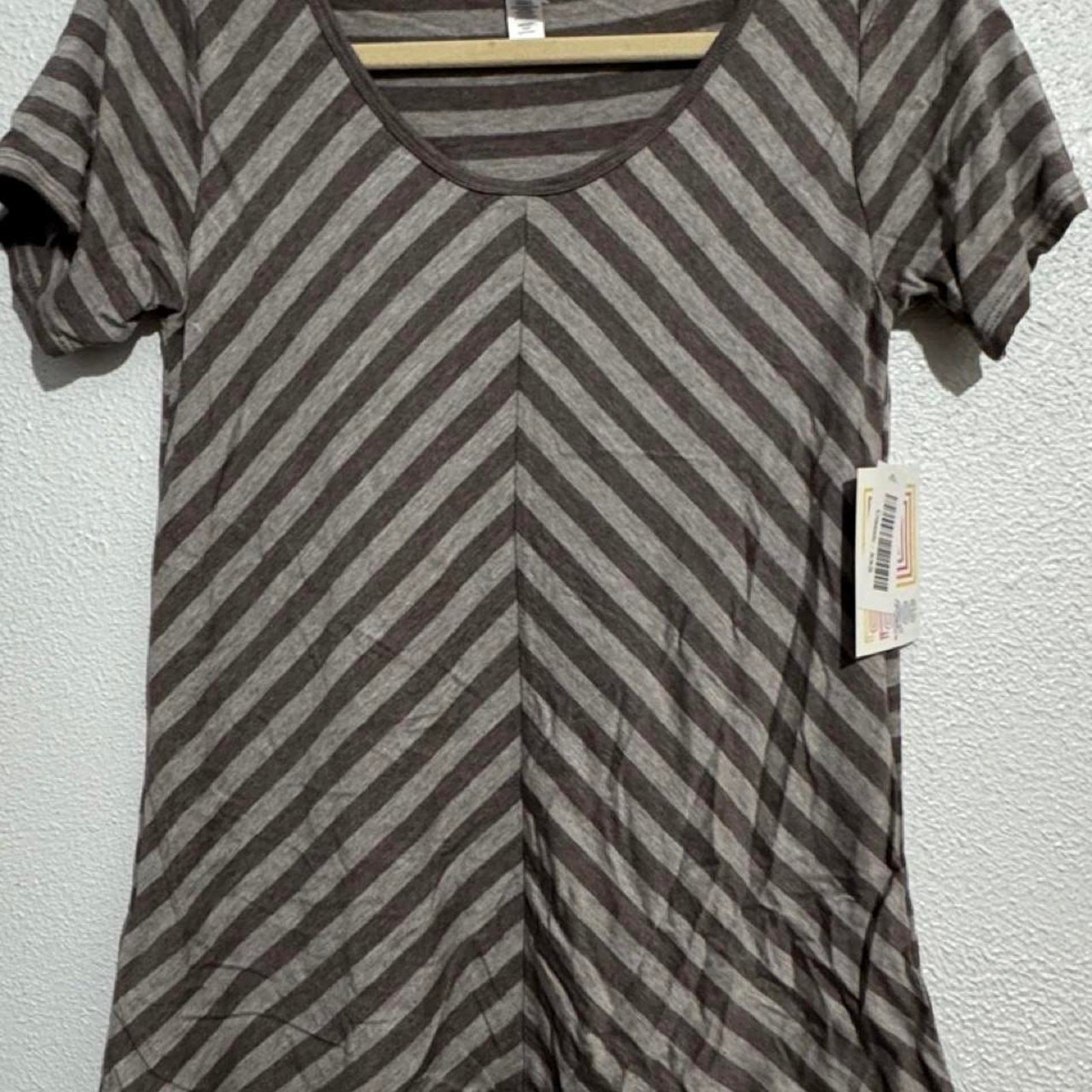 NWT LuLaRoe Classic T Shirt Top Womens XXS Grey Brown Chevron Striped