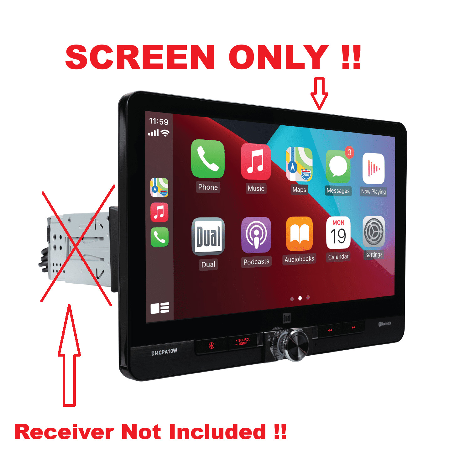 Dual Electronics DMCPA10W SCREEN ONLY 10.1” Wireless Apple CarPlay NO RECEIVER Dual Electronics DMCPA10W SCREEN ONLY 10.1” Wireless Apple CarPlay NO RECEIVER