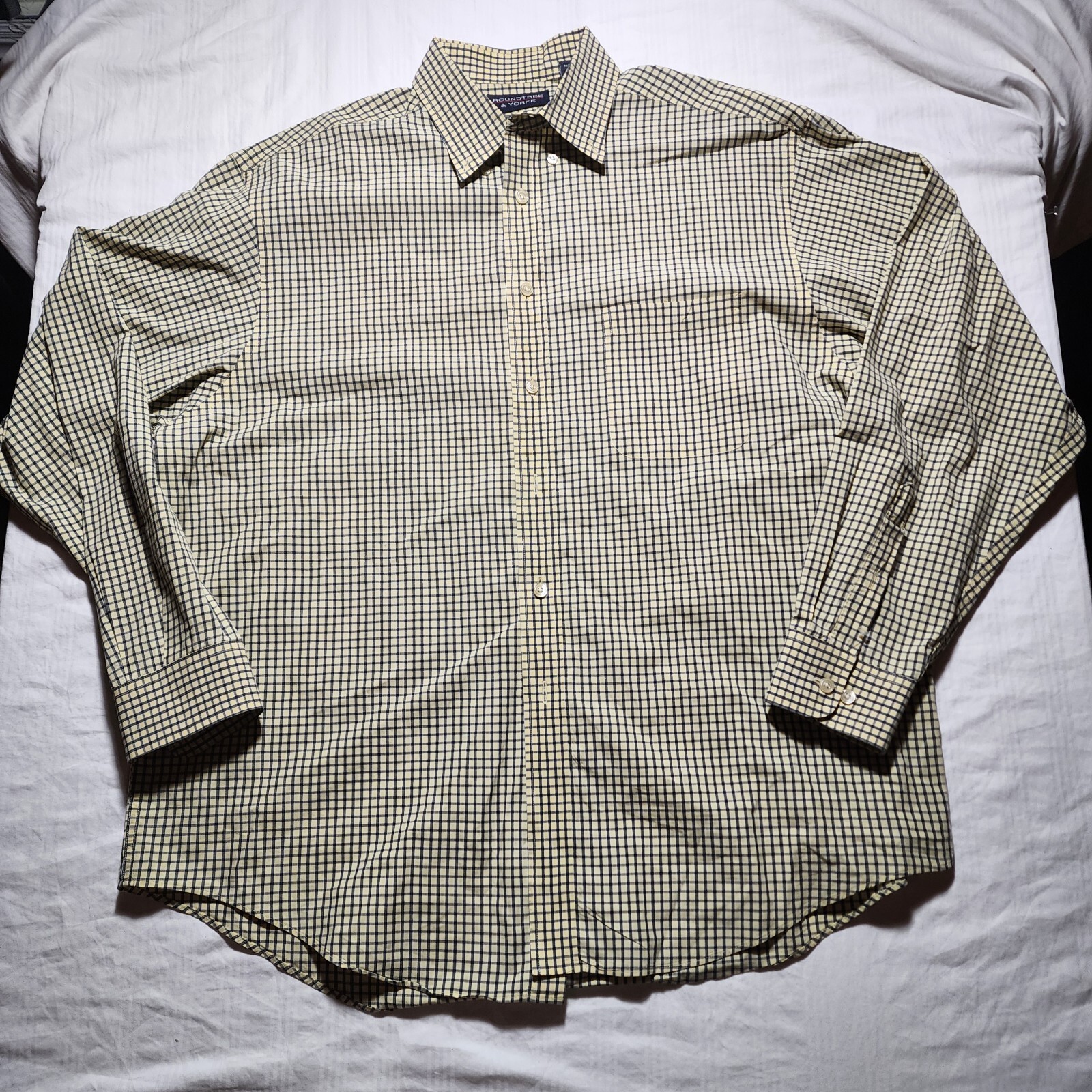 Roundtree Yorke Shirt Men XL Yellow Blue Buffalo Plaid Button Down Long Sleeve
