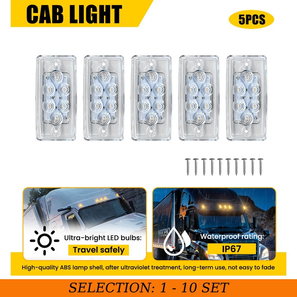 5-50PCS Clear LED Cab Roof Top Marker Running Light For Freightliner Volvo Truck