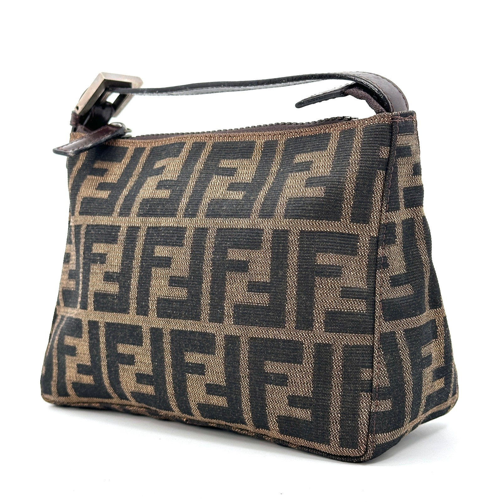 Fendi Pouch Canvas Zucca Leather Purse Hand bag Authentic