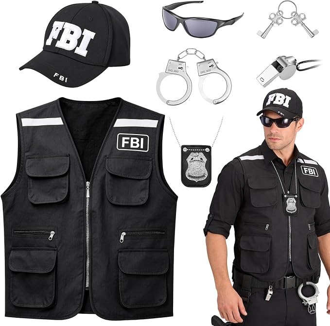 6Pcs FBI Agent Costume Set for Men Women,Halloween Secret 17.7*9.8*1in, Black