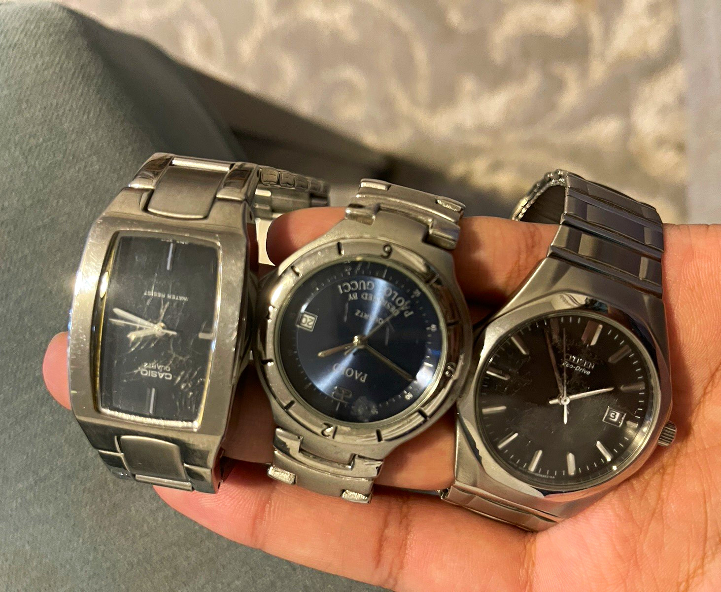 Men’s Vintage Watch Trio: Paulo Gucci, Casio, Citizen Eco-Drive