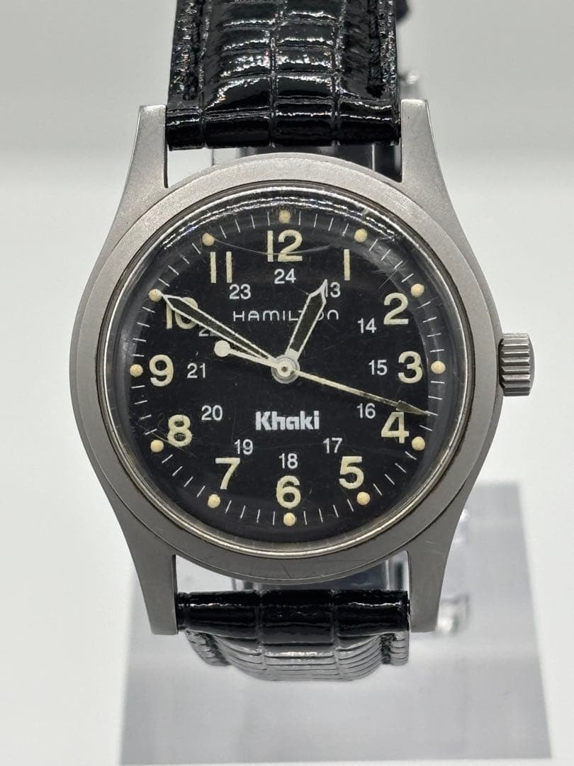[USED Excellent] Hamilton Khaki 9415A Hand Wind Black Dial Military Watch Japan