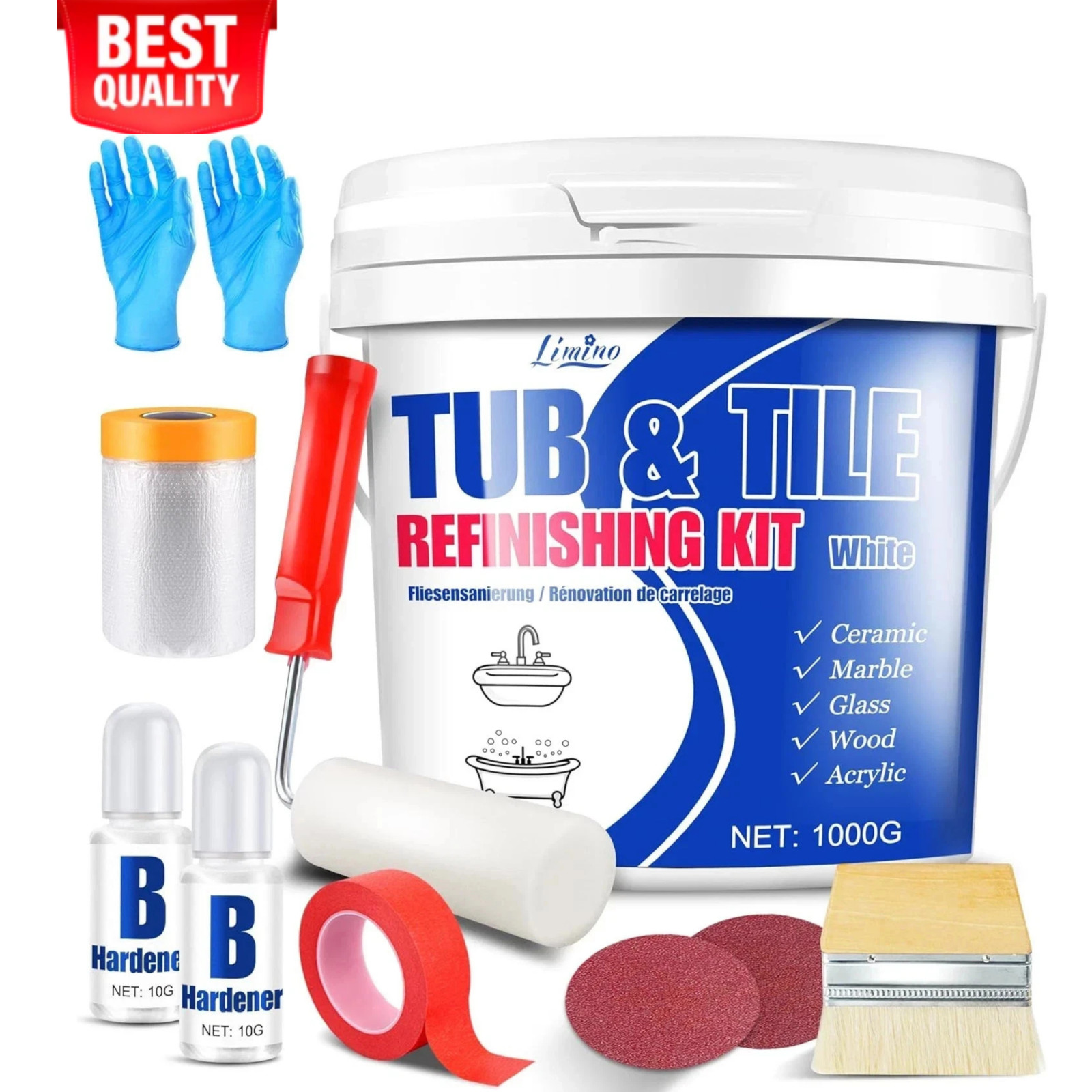 Tub and Tile Refinishing Kit - 35Oz Semi-Gloss White Tile Paint with Tools for B