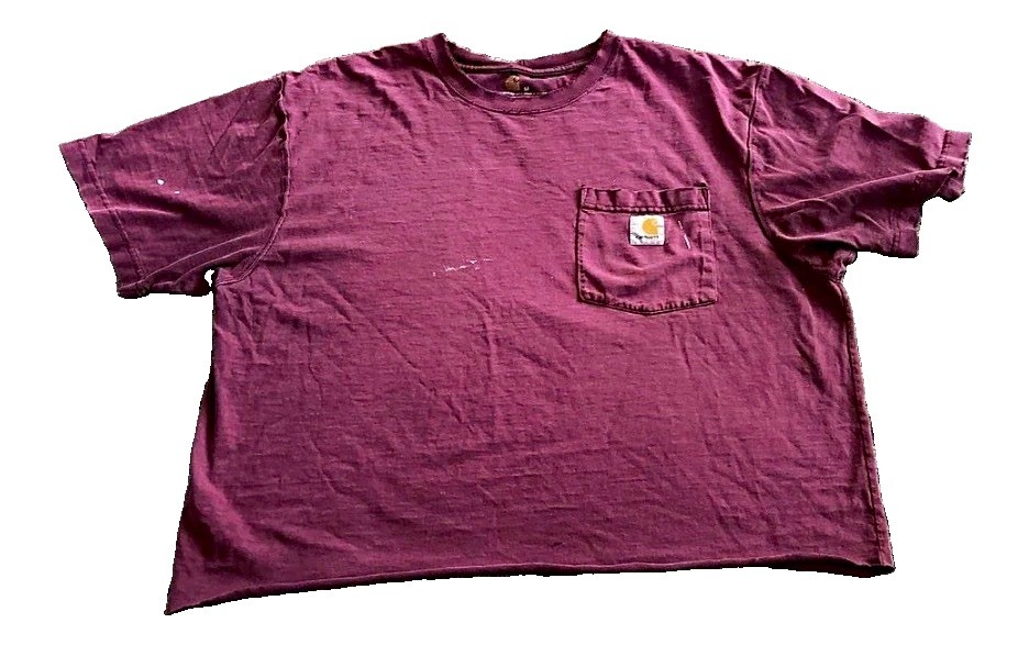 Vintage Carhartt Original Fit Unisex Maroon Cotton Pocket T-Shirt M Crew Neck
