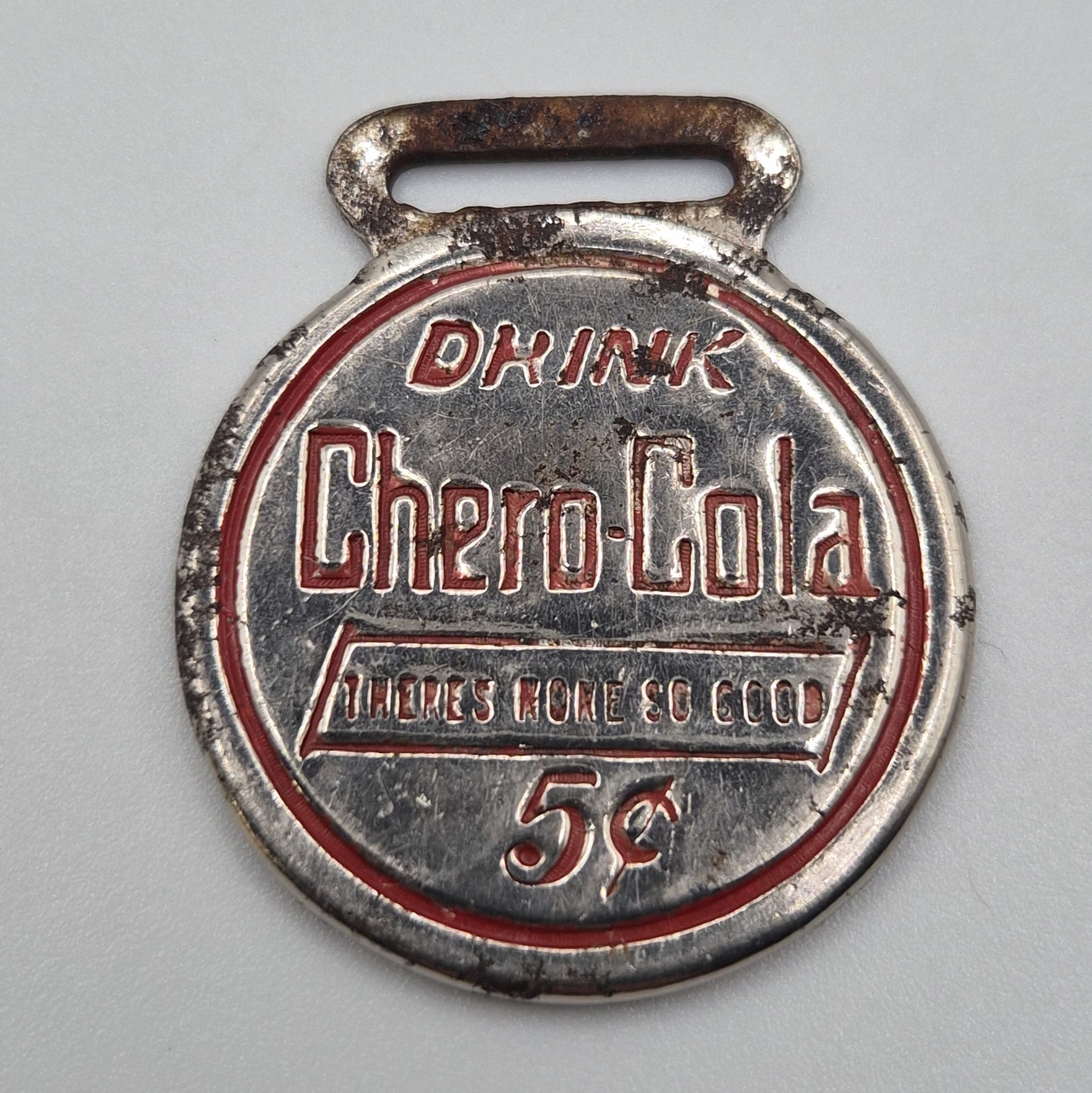 Antique 1912 Coca Cola Metal Watch Key Fob Silver Red 1900s Merch Logo Brand 