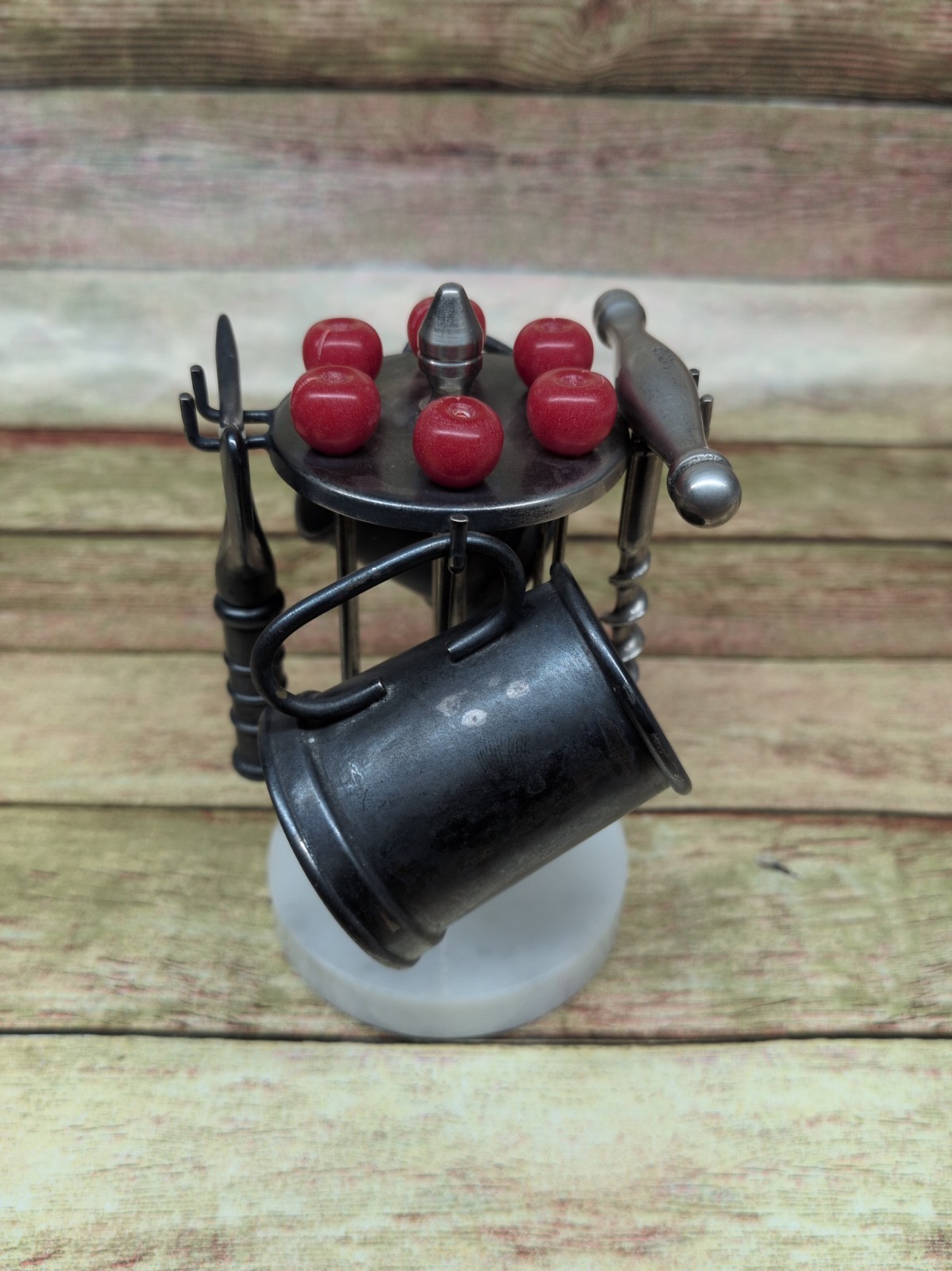 Vintage Raimond Italy Silverplate Cocktail Pick Caddy Marble Base Barware Set