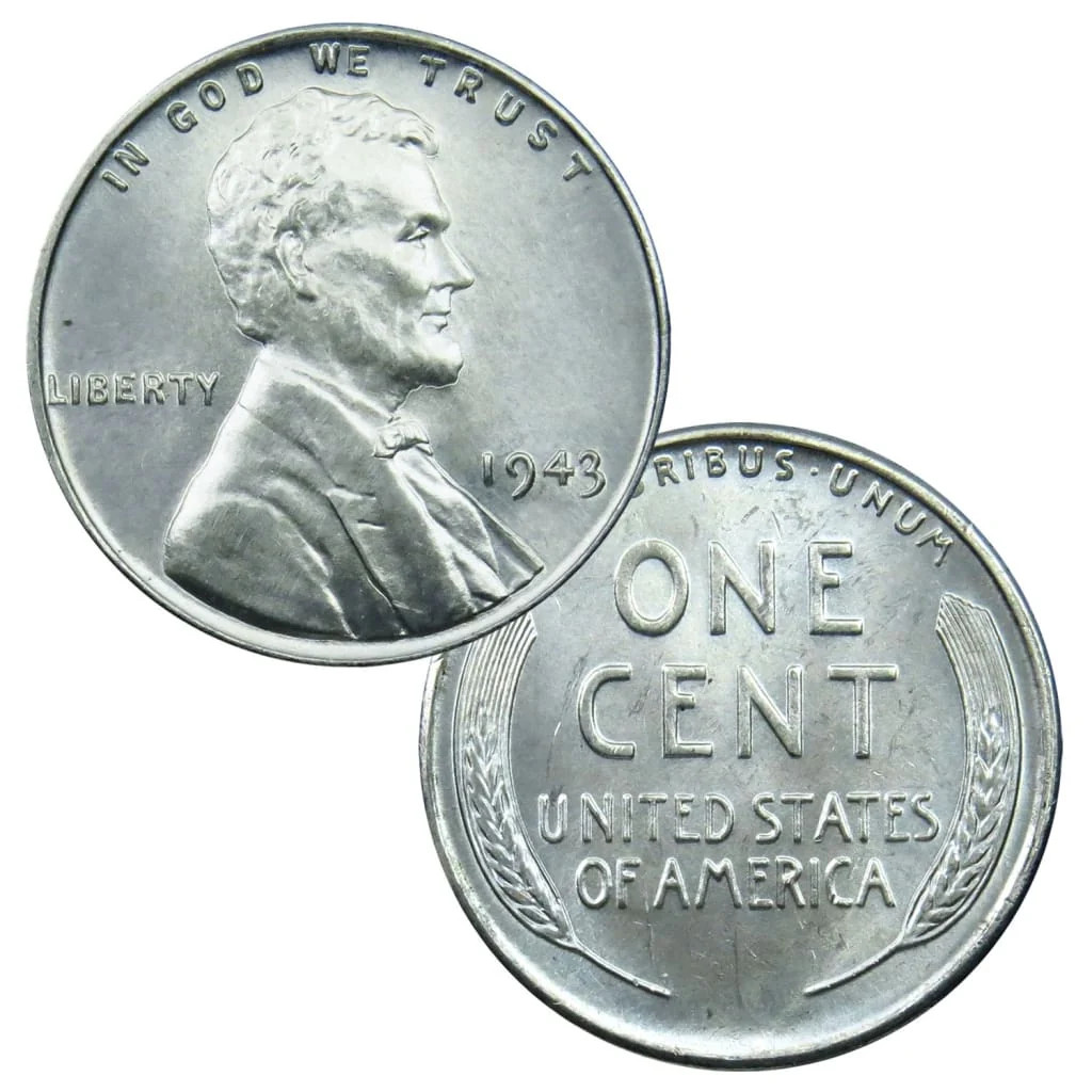 USA 1943 P Wartime Steel Cents Pennies Coin - Bril