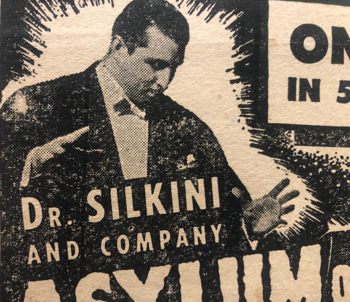 Spook Show Asylum of Horrors Frankenstein Monster Dr. Silkini 1950 Poster Ad