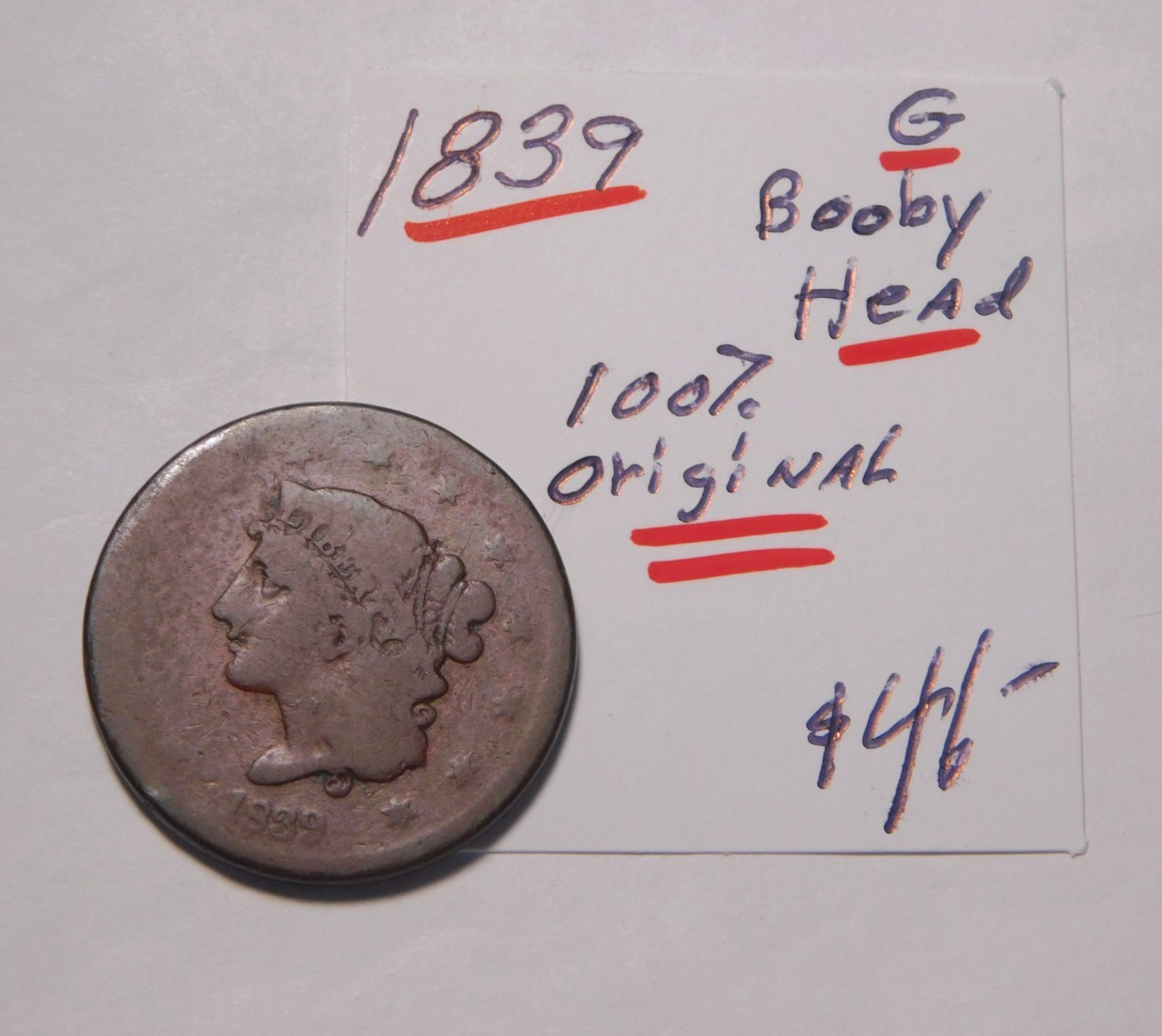 THE EVER-DISAPPEARING 1839 G BOOBY HEAD LARGE CENT - ONLY $29.00 ✨ THE EVER-DISAPPEARING 1839 G BOOBY HEAD LARGE CENT - ONLY $29.00 ✨