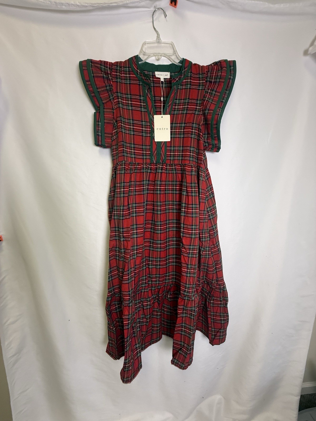 ENTRO Saylor Tiered Plaid Dress NWT sz S