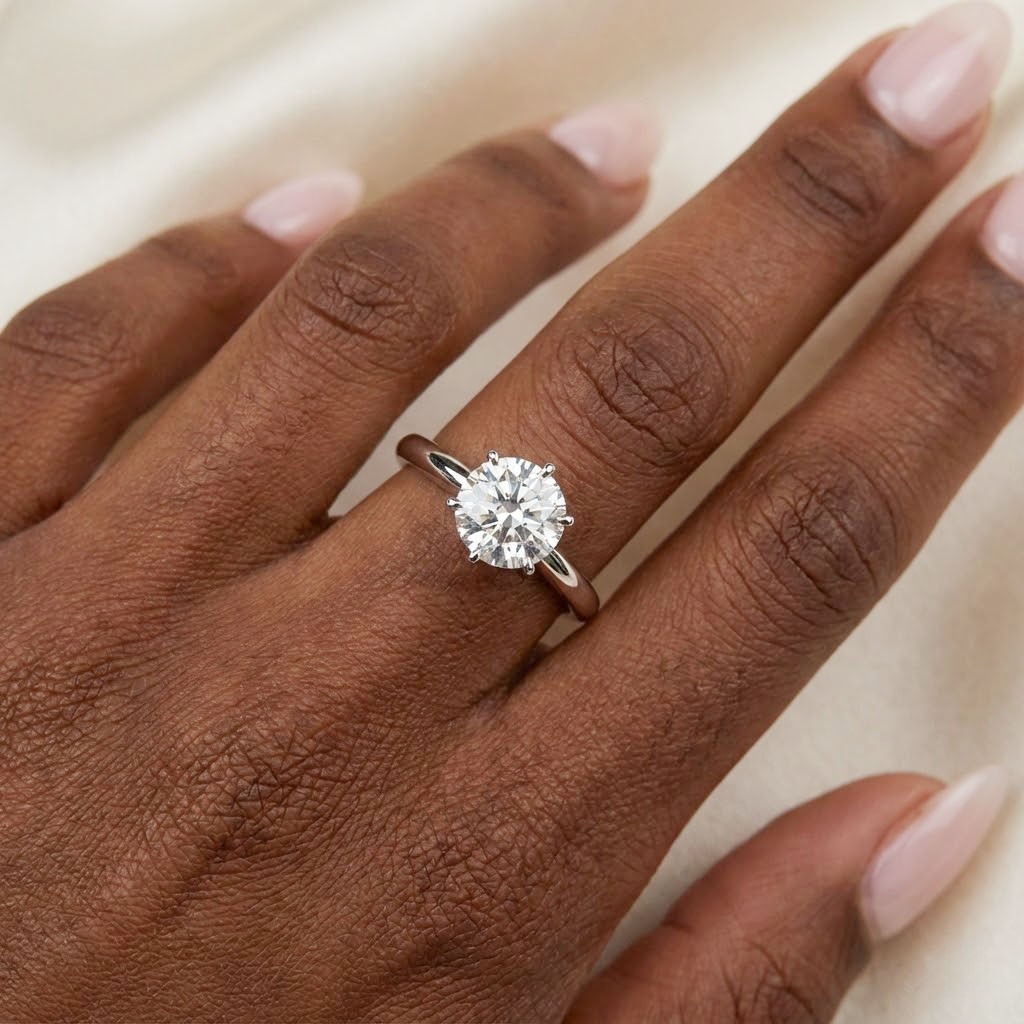 14K White Gold Solitaire Engagement Ring 1.51 CT Round Lab-Grown Diamond F VVS2