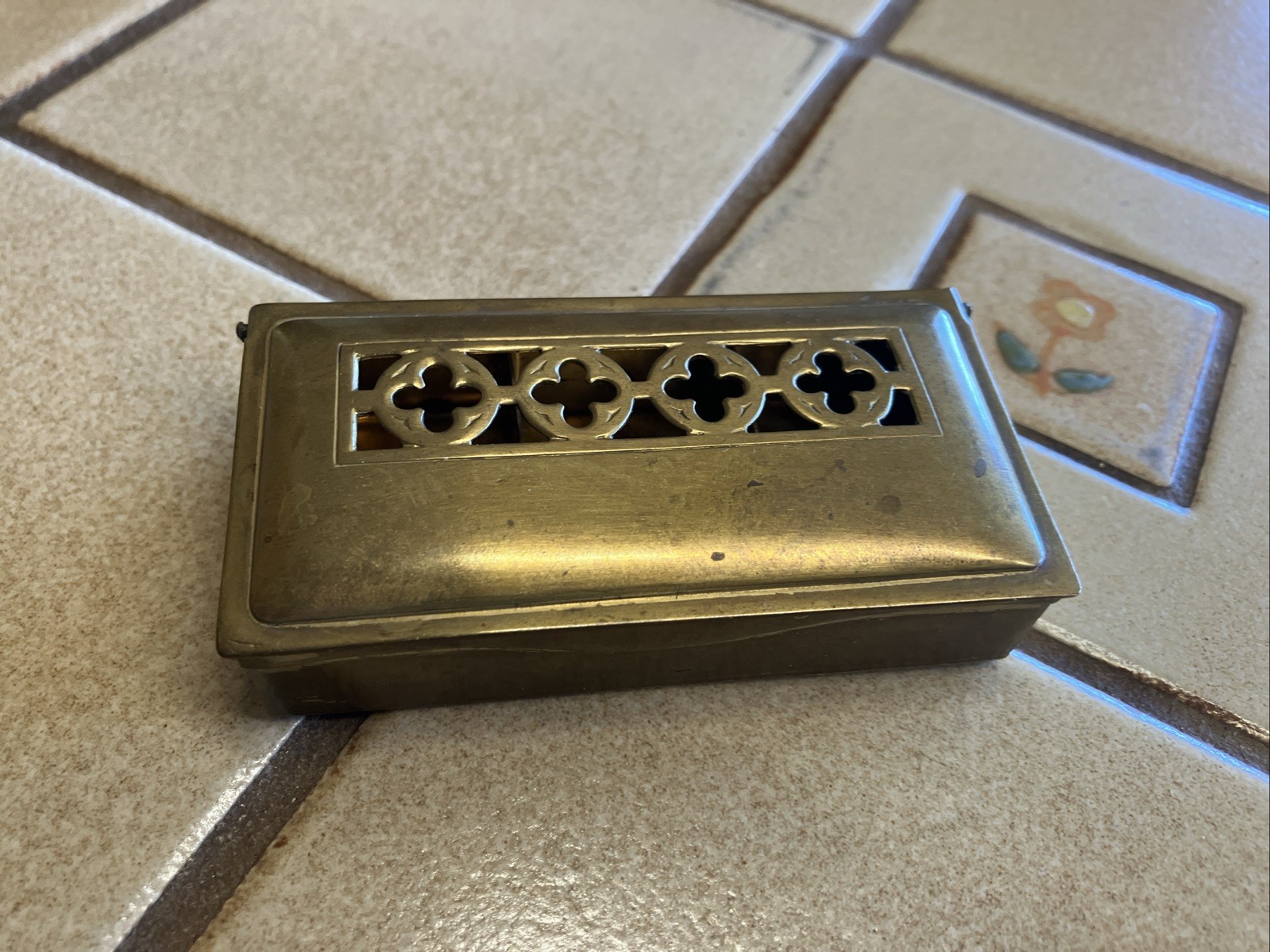 Vintage BRASS STAMP BOX W/ HINGED LID GES GESCH AUSTRIA Vintage BRASS STAMP BOX W/ HINGED LID GES GESCH AUSTRIA