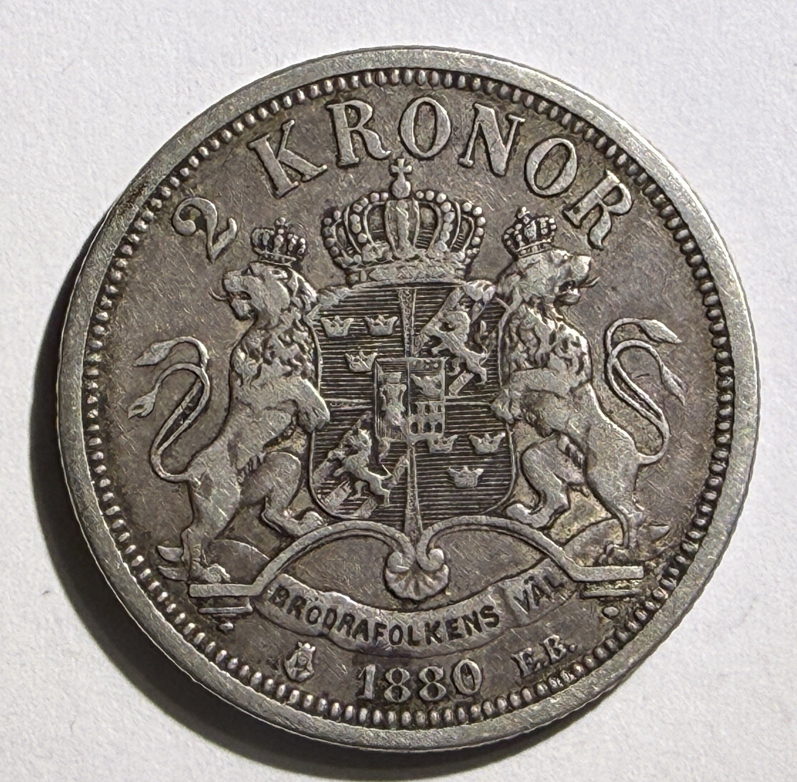 1880 2 Kronor OCH Rare Version Nice Original Toning AU