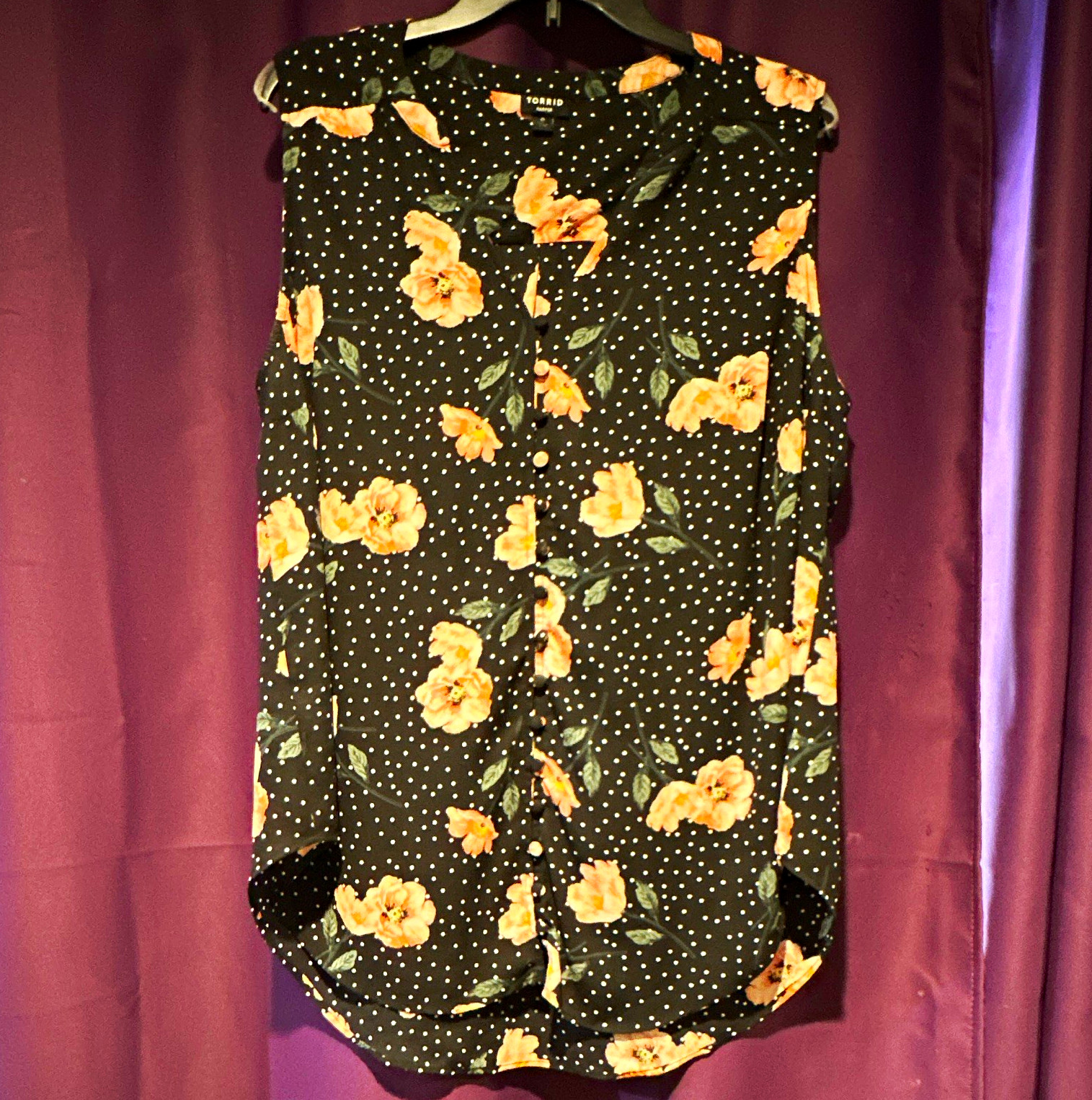 Torrid Harper Sleeveless V-Neck Button Front Floral Tunic Blouse 0X