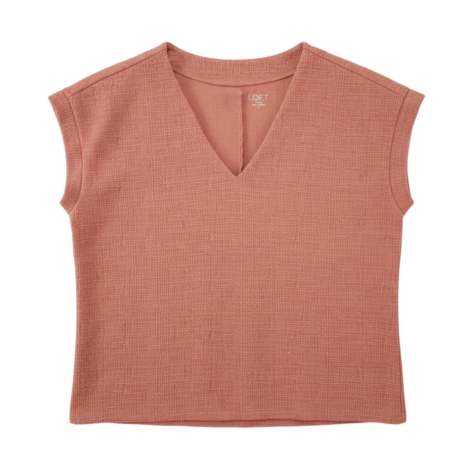 Ann Taylor LOFT Shirt Womens Small Coral Textured Cap Sleeve V Neck Top Casual