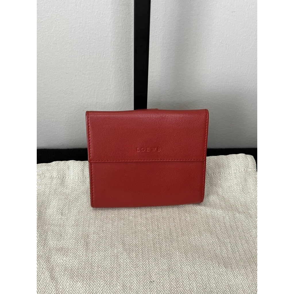 Loewe Red Smooth Leather Bifold Wallet Snap Coin Purse Made in Spain