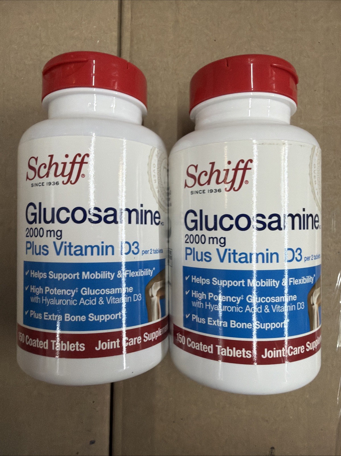 2 Pk: Schiff Glucosamine 2000mg+Vitamin D3 150 Tabs ea (Exp 8/27) 2 Pk: Schiff Glucosamine 2000mg+Vitamin D3 150 Tabs ea (Exp 8/27)