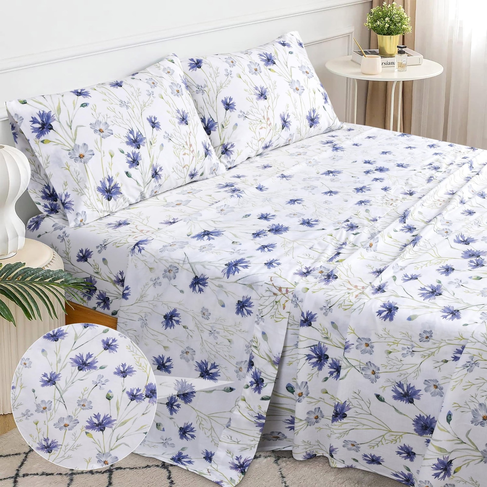 100% Cotton Queen Size Bed Sheets Set with Deep Pockets, Cozy Percale sheets wi 100% Cotton Queen Size Bed Sheets Set with Deep Pockets, Cozy Percale sheets wi