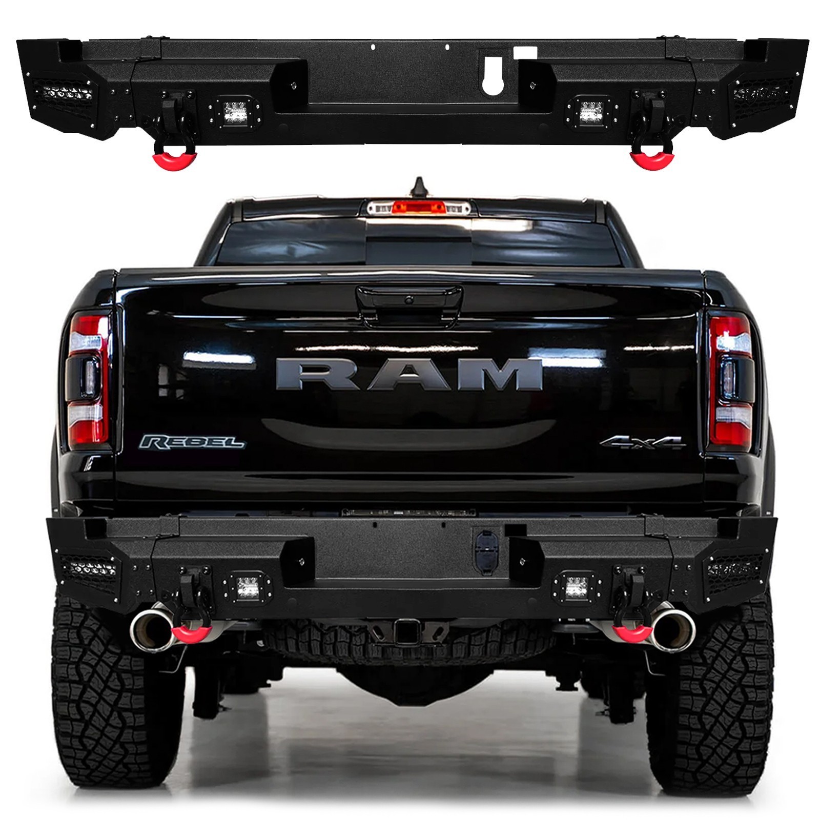 Vijay Steel Rear Bumper For Dodge Ram 1500 Rebel 2019-2024 With LED Light D-Ring