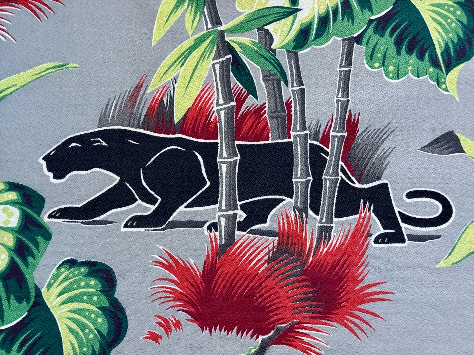 Panthers & Palms Art Deco JUNGLE Bamboo Mid Century Barkcloth Vintage Fabric