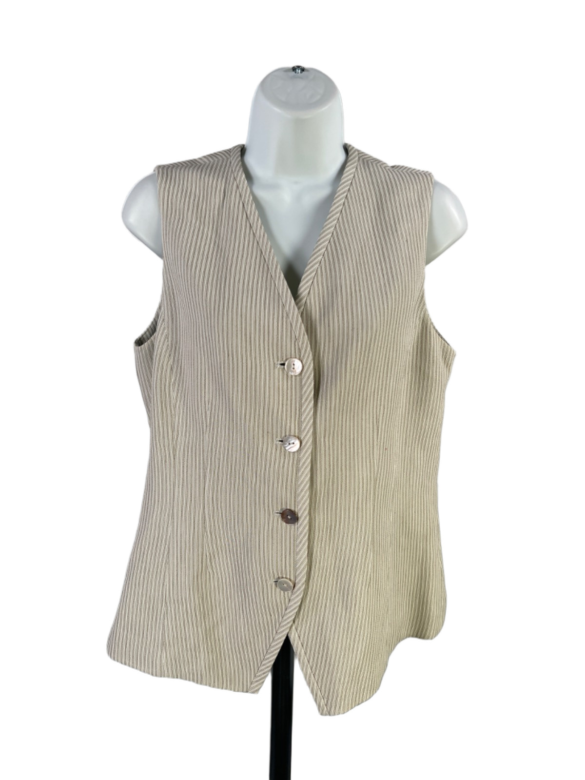 Linda Allard Ellen Tracy Women\'s Green/Beige Button Up Sleeveless Vest - 8