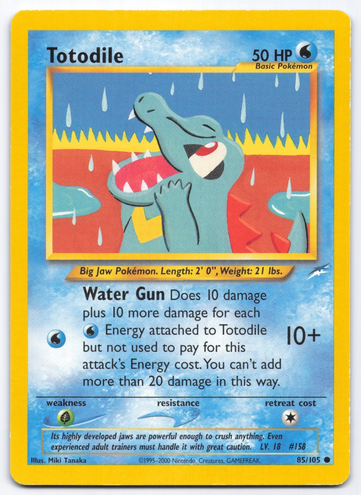 Totodile 85/105 Neo Destiny Unlimited Common Pokemon Card Miki Tanaka LP Totodile 85/105 Neo Destiny Unlimited Common Pokemon Card Miki Tanaka LP