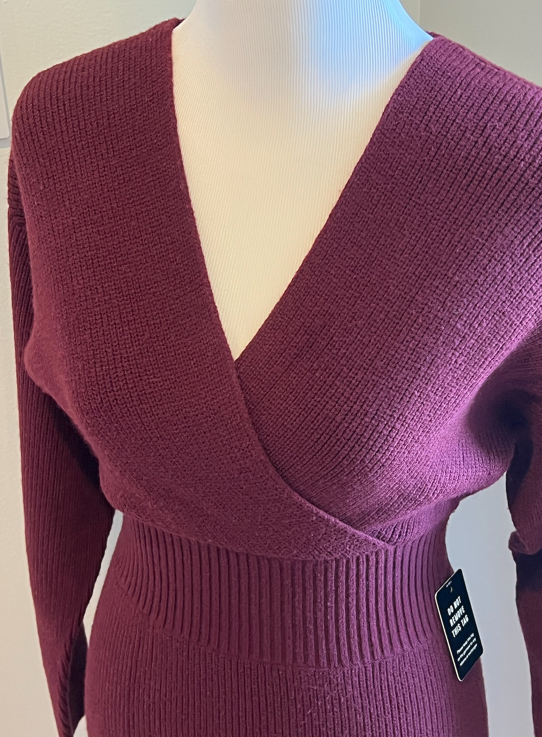 NWT Express maroon ribbed v-neck surplice midi sweater dress, size S NWT Express maroon ribbed v-neck surplice midi sweater dress, size S