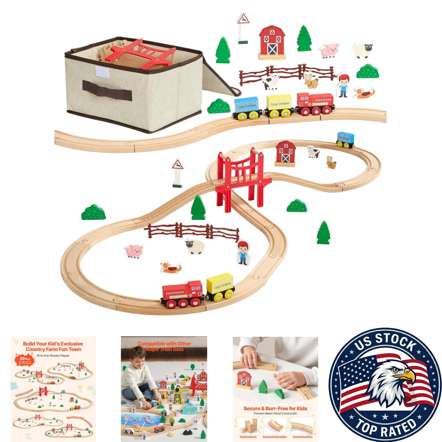 Complete 39PCS Train Set with Storage for Easy Cleanup - Ideal for Kids