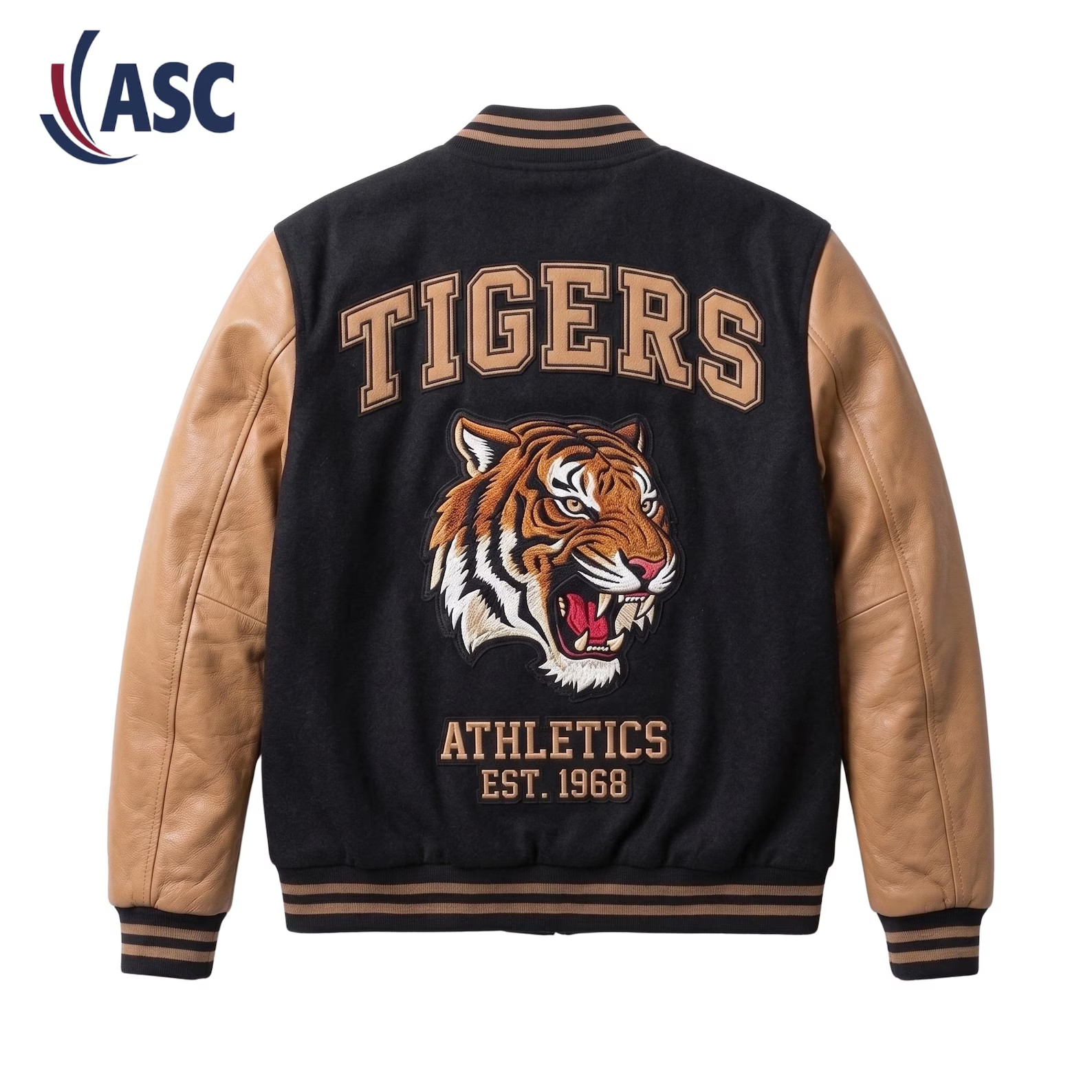 Vintage Tigers Varsity Jacket | Black and Tan Letterman Bomber