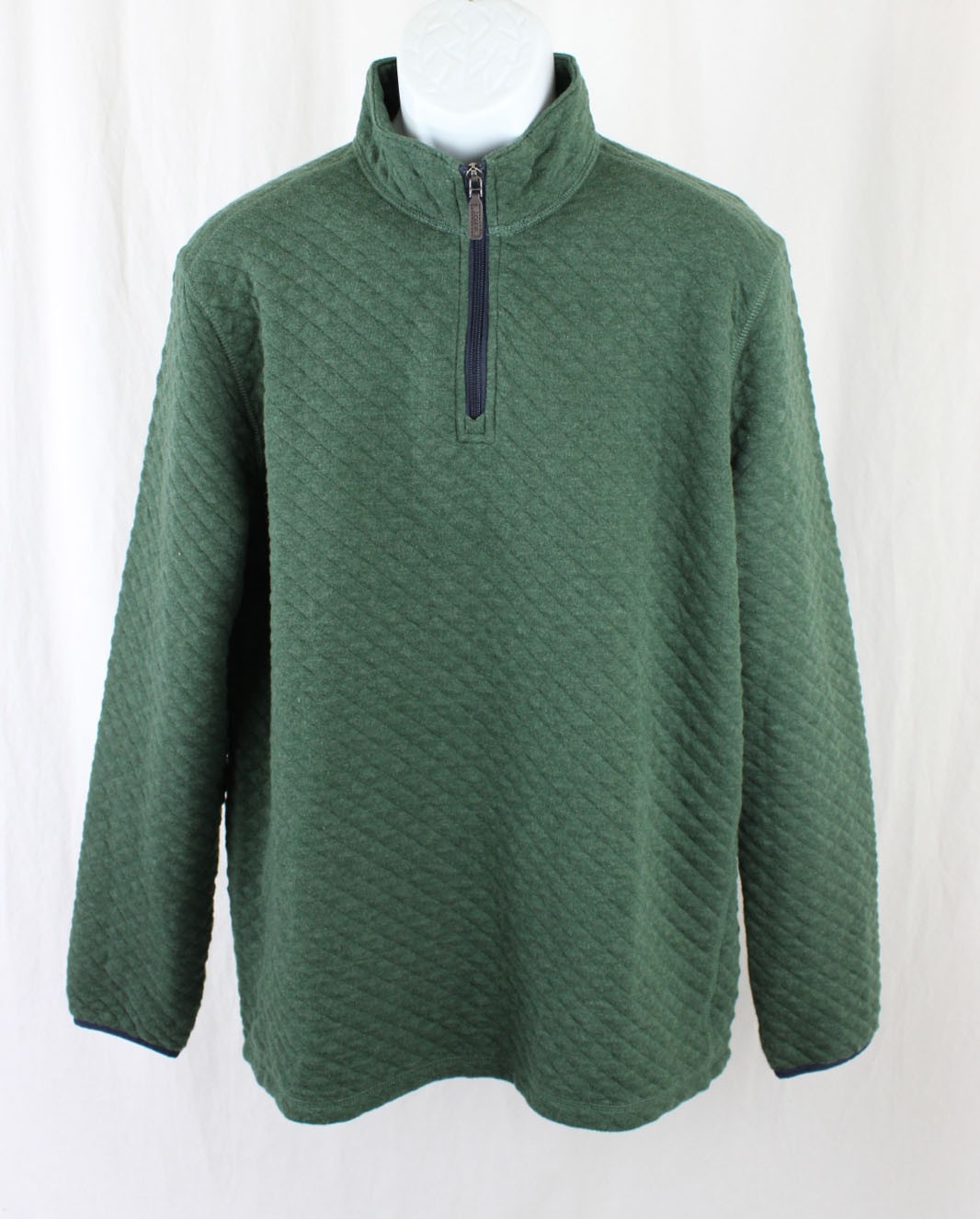 J.Crew Men\'s Green 100% Cotton Quilted 1/4 Zip Long Sleeve Pullover Shirt Large