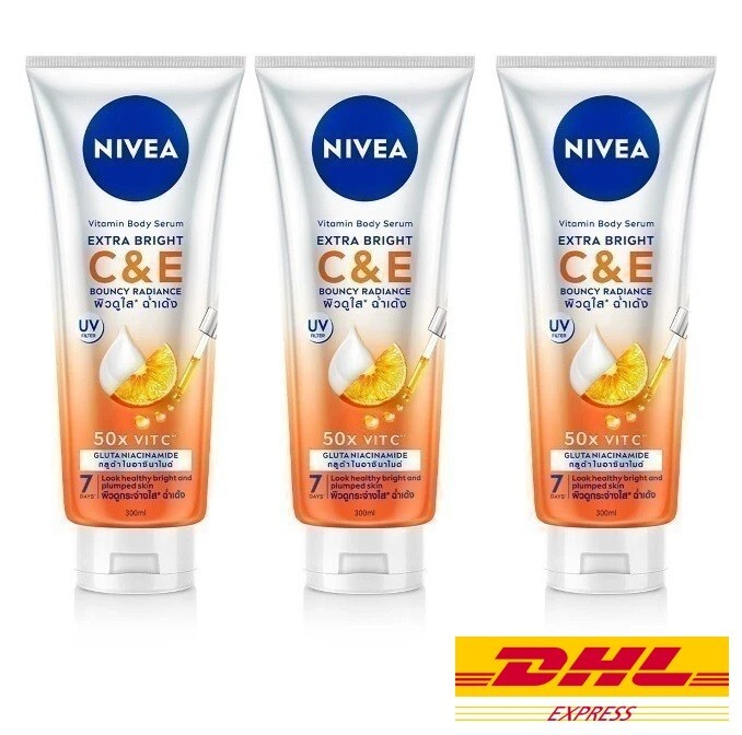 3 x Nivea Extra Bright C & E Vitamin Body Serum  Vitamin C & E 300ml