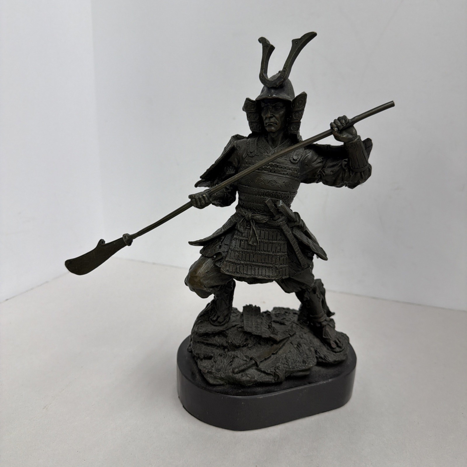 Solid Bronze Japanese Samurai Warrior Sculpture With Polearm Statue Figurine