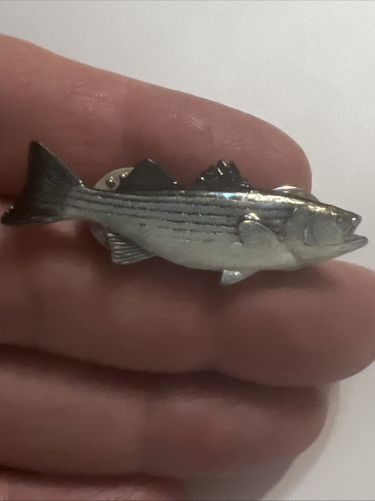Vtg 1989 GG Harris Hand Painted Striped Bass,  Fish Pewter Wildlife Lapel Pin