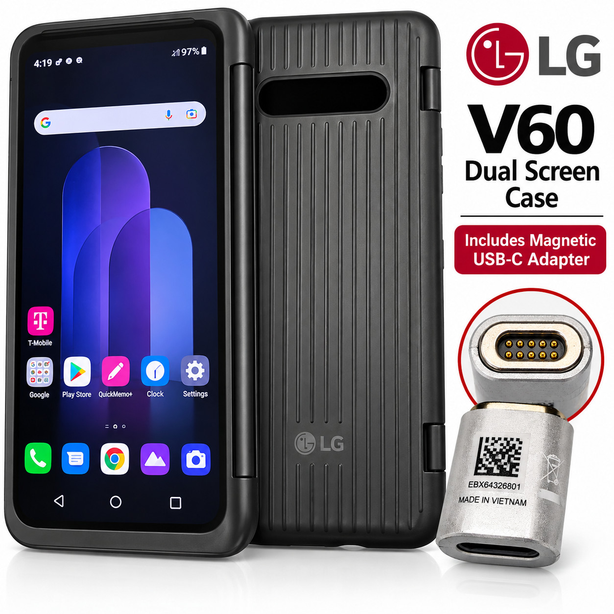 LG V60 Dual Screen Case LM-V605N + Magnetic USB-C Adapter Genuine OEM