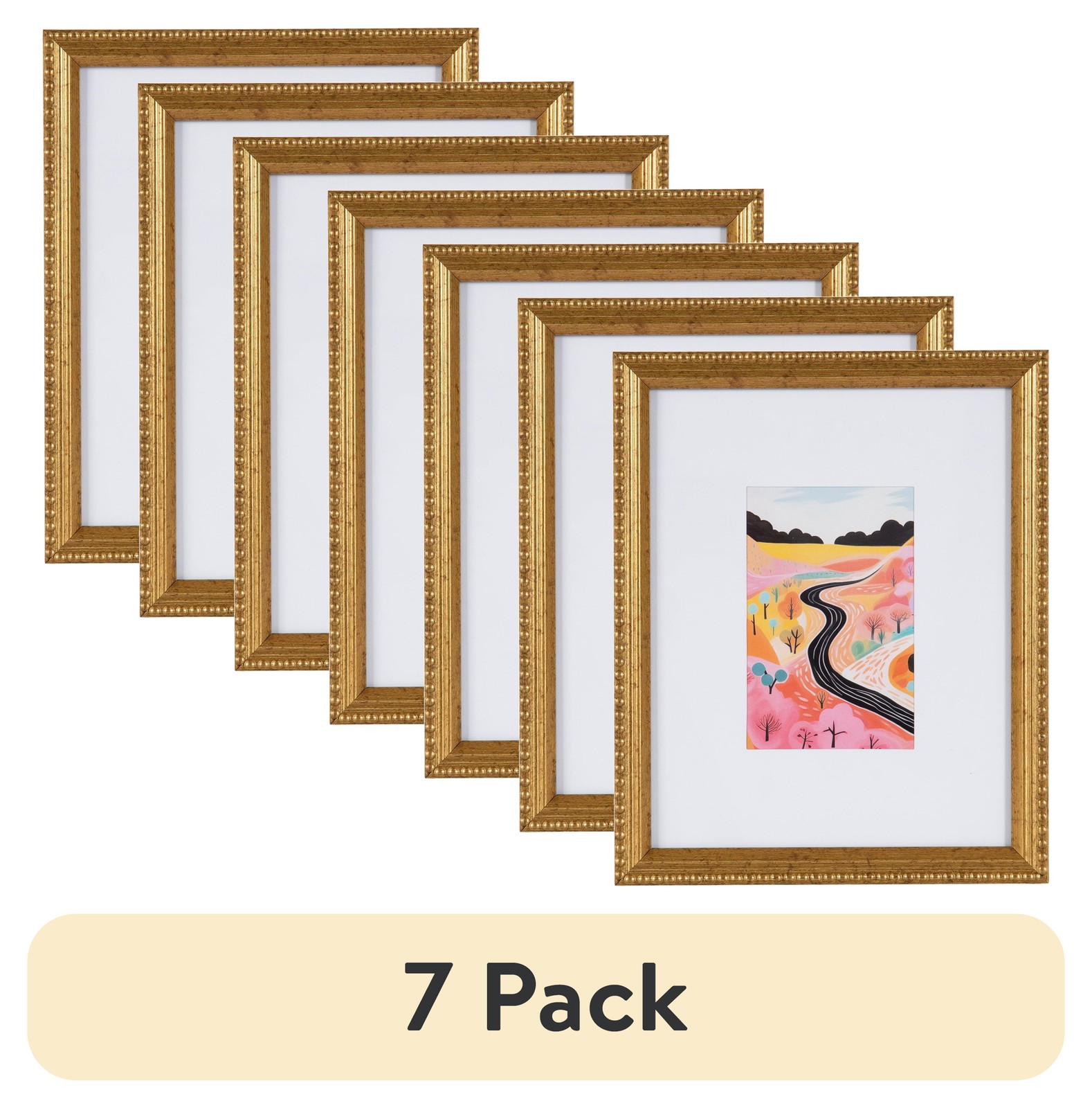 (7 pack)  8x10 Matted for 4x6 Beaded Gold Decorative Tabletop Picture Frame