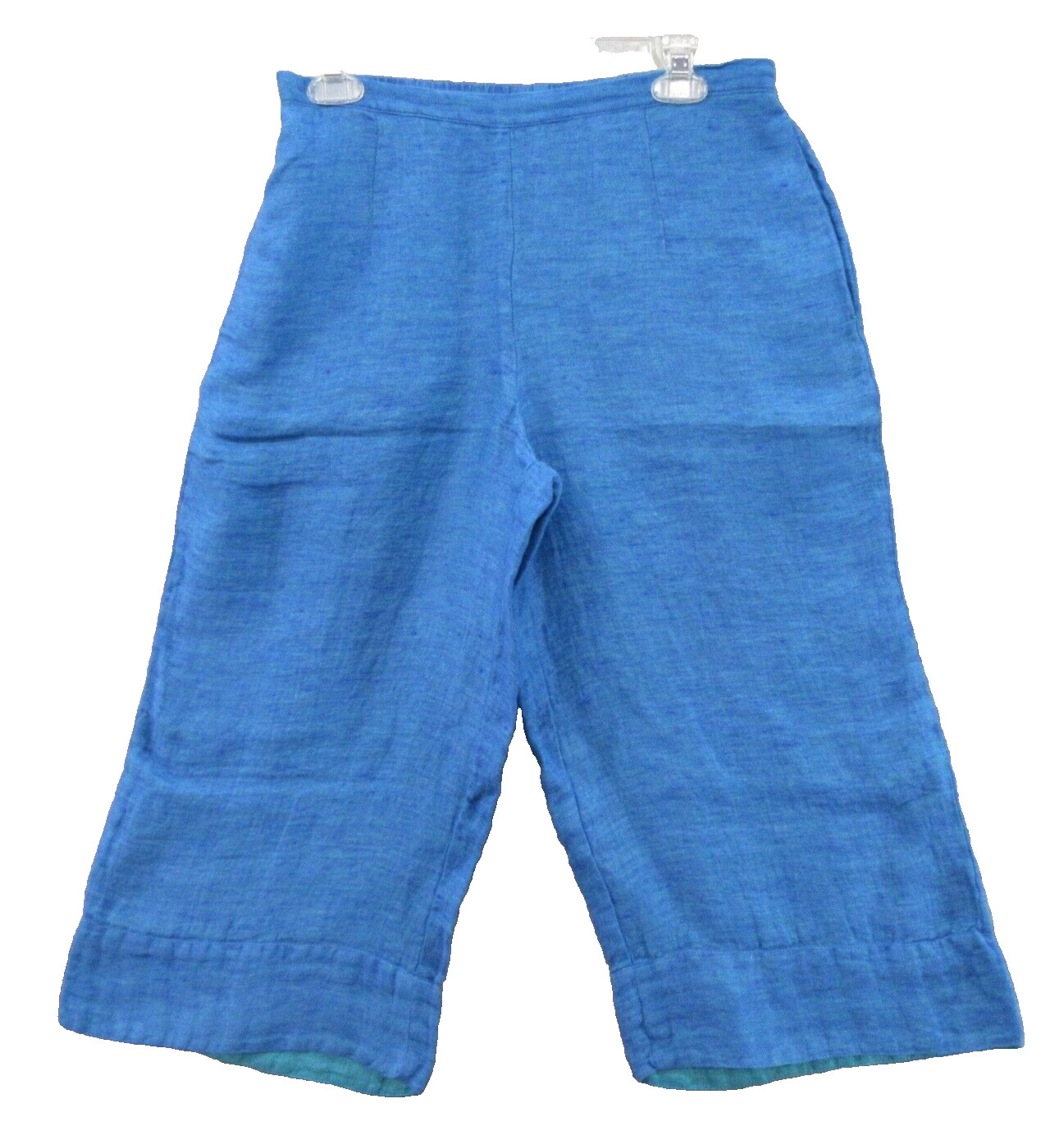 FLAX Designs Linen Pants Small Pull-On Blue Cropped Floods Elastic Waistband New