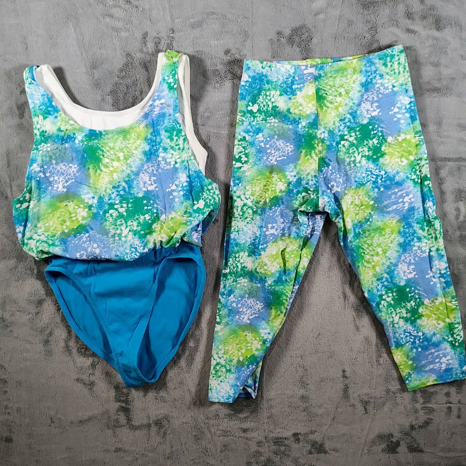 Vintage 1990s Jacques Morét Womens Floral Leotard Bodysuit/Leggings Set (M)
