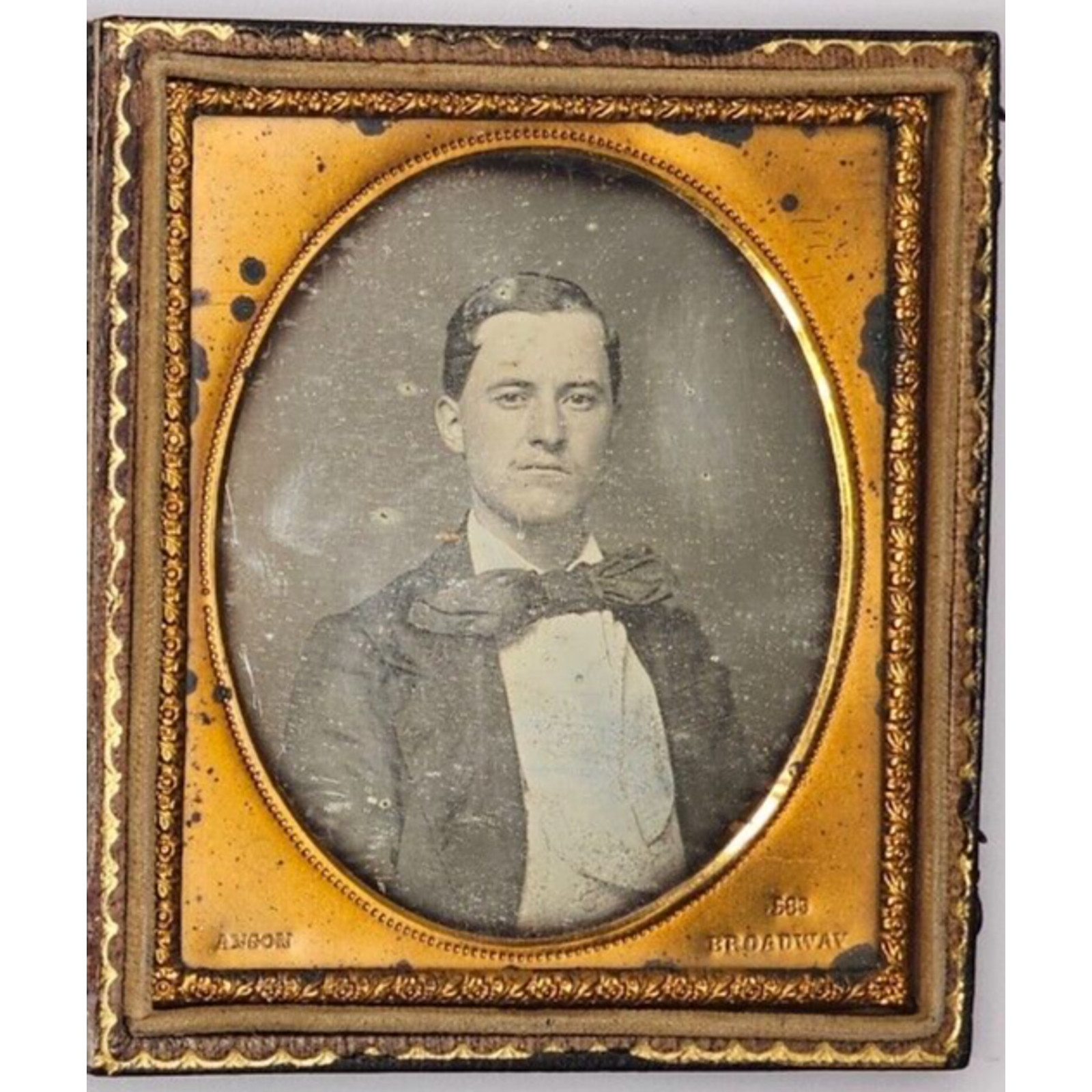 Antique 1/6 Plate Daguerreotype Young Man Anson Studio Broadway NYC Cased 1850s
