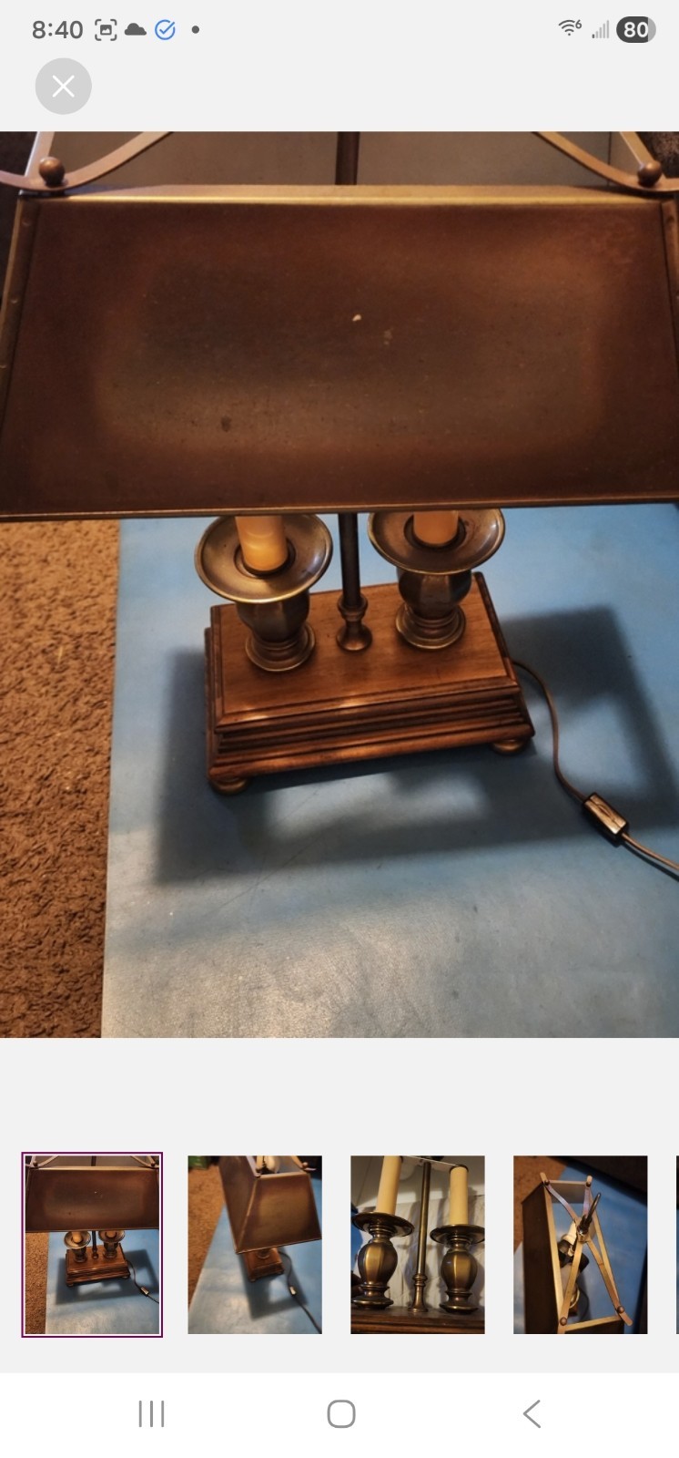Vintage Empire Bouillotte Heavy Brass 2 Candle Stick Table Lamp Steel Shade Work