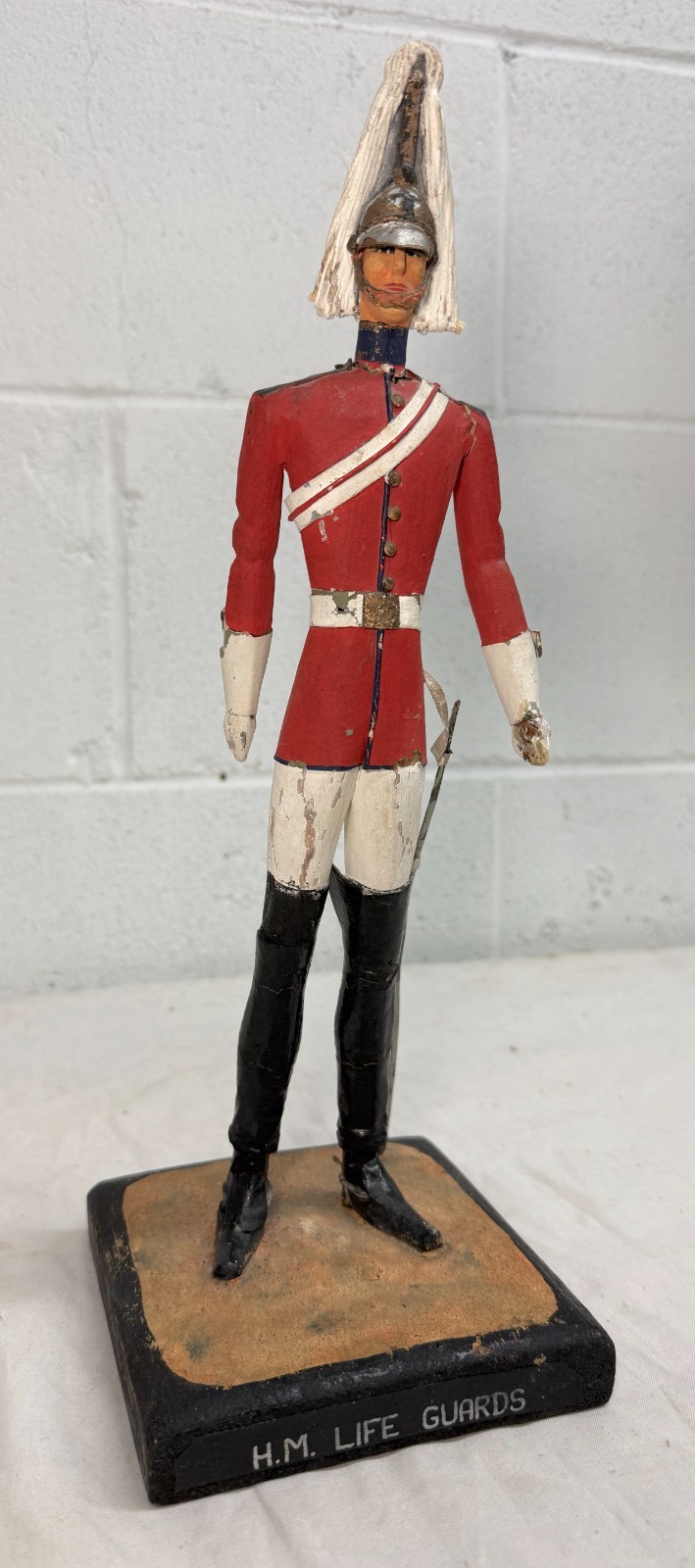 antique 19th century British life guard troop hand carved wood sculpture statue