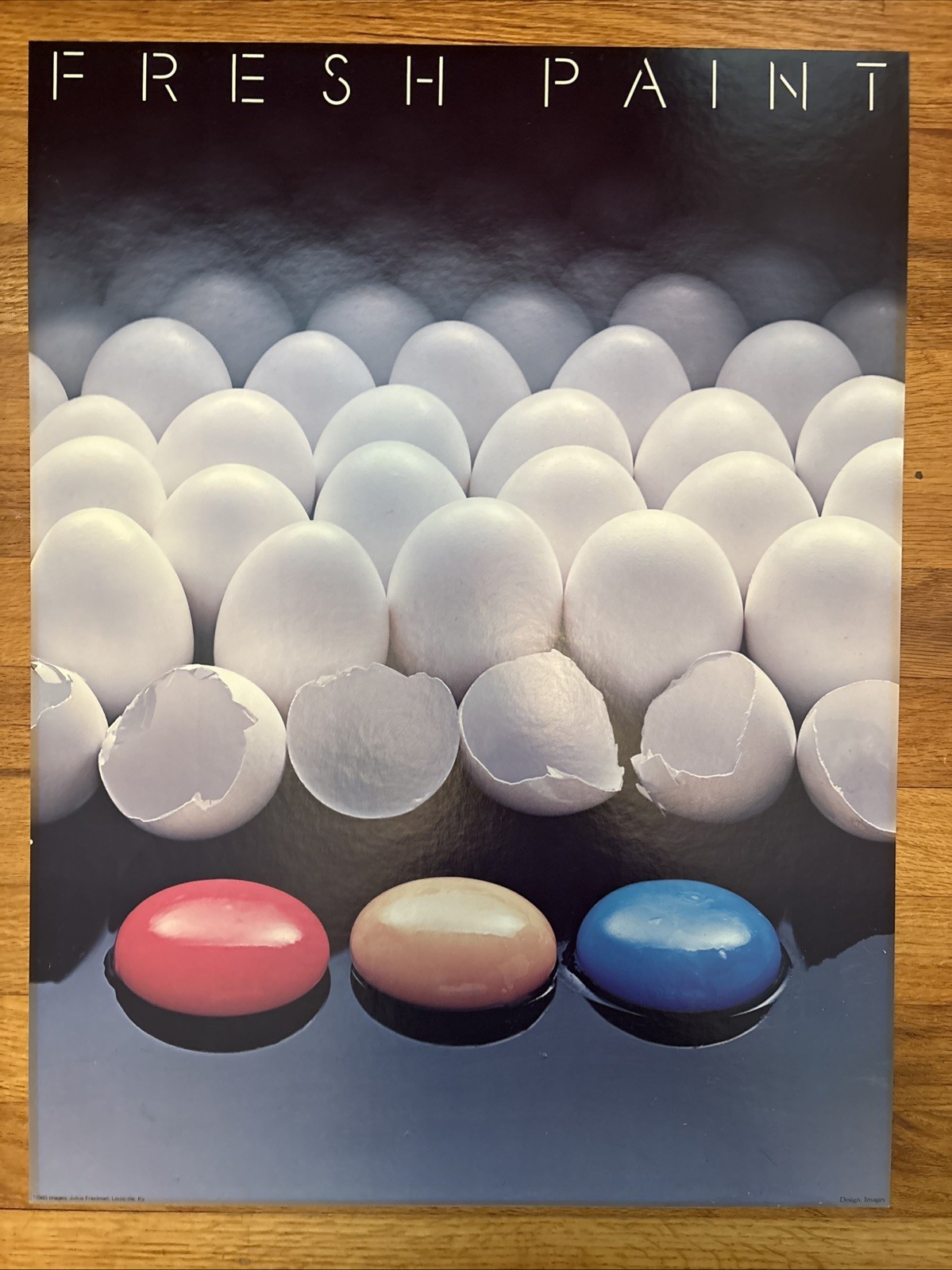 Vintage Julius Friedman 1980 Poster Print FRESH PAINT Eggs Red Yellow Blue