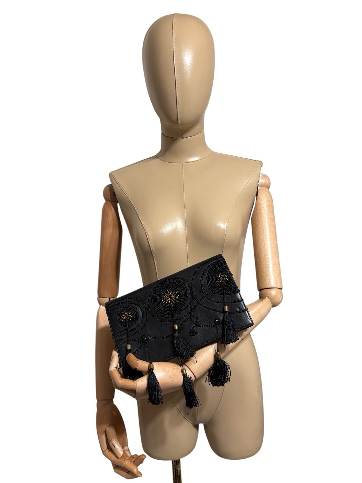 Vtg Gianni Versace 80s Black Leather Tassel Clutch Bag Vtg Gianni Versace 80s Black Leather Tassel Clutch Bag