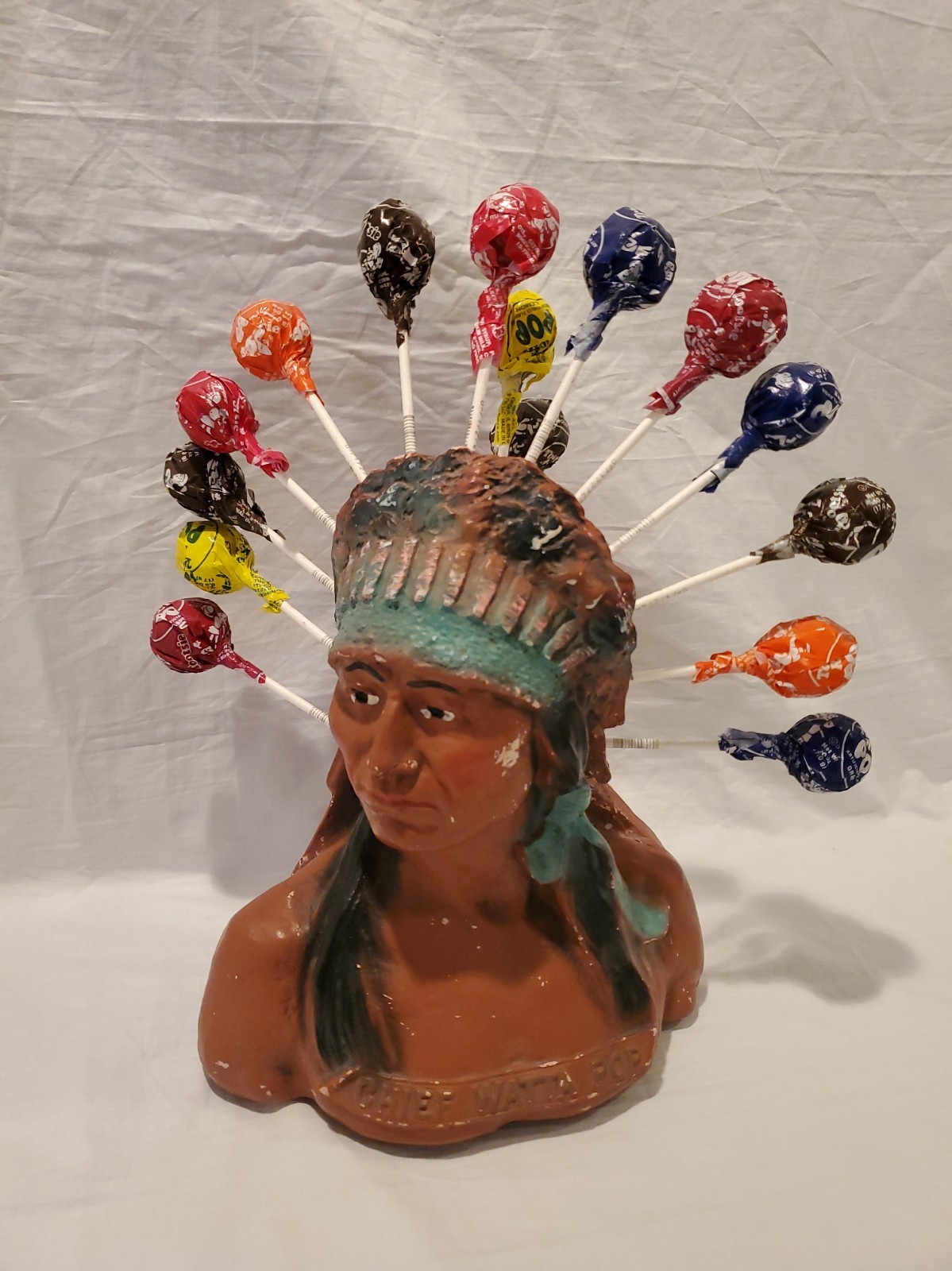 Antique Chief Watta Pop Lollipop Sucker Counter General Store Display Chalkware