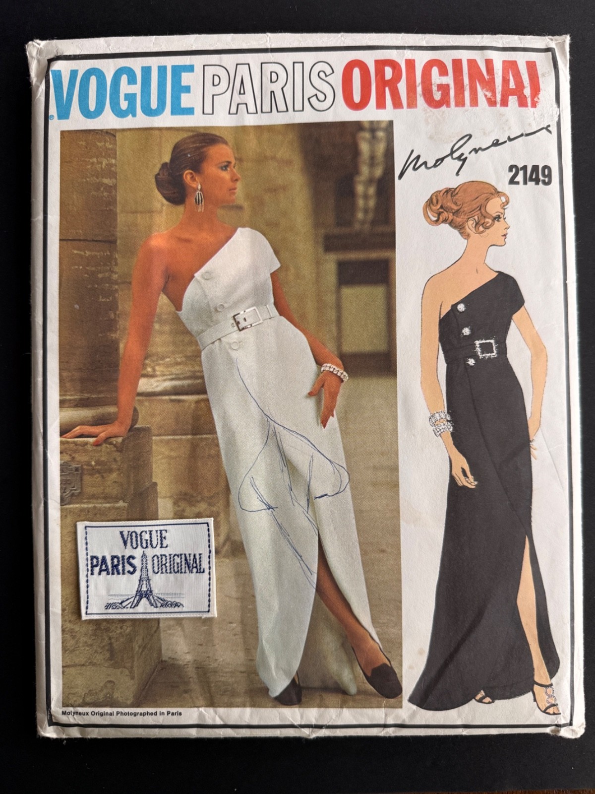 New Vintage Vogue 2149 Paris Original Molyneux One-Shoulder Dress Sew Label, 14 New Vintage Vogue 2149 Paris Original Molyneux One-Shoulder Dress Sew Label, 14