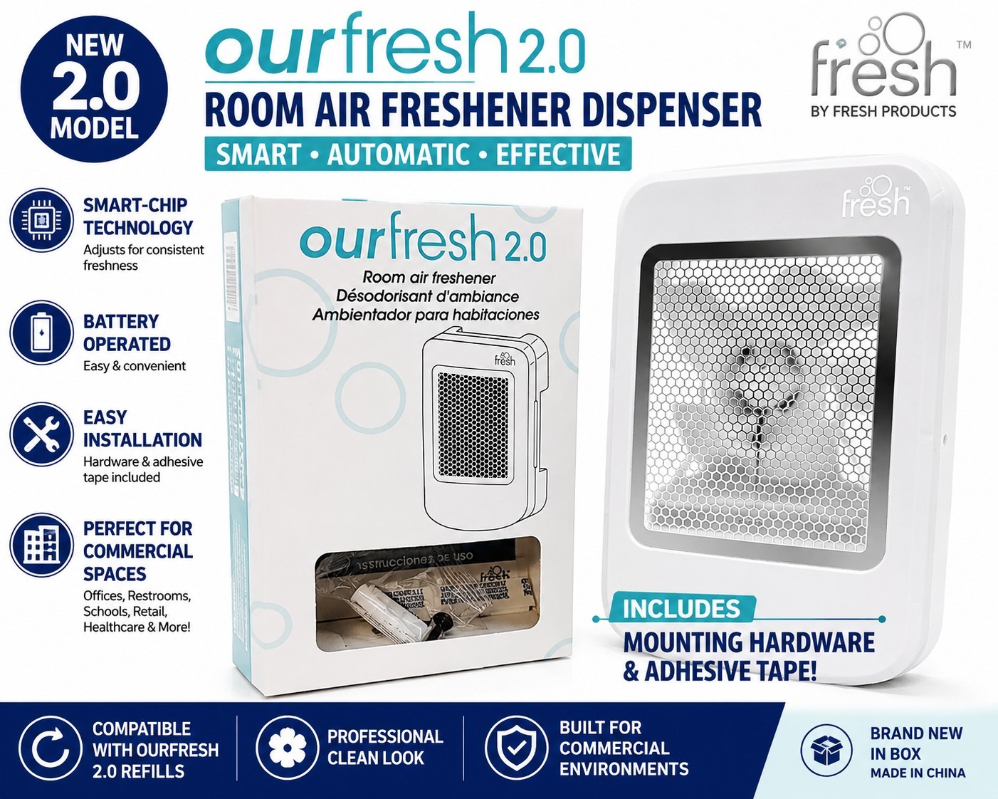 Fresh Products OurFresh 2.0 Room Air Freshener Dispenser Wall Mount White New
